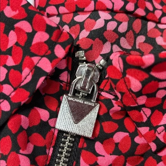 MICHAEL Michael Kors Red Pink Patterned long rollup sleeves full zip up shirt - Picture 12 of 12